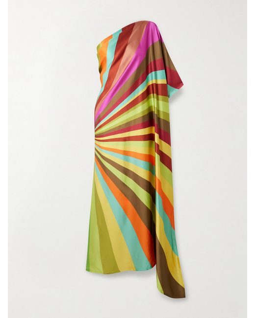 ‎Dima Ayad Multicolor One-Shoulder Draped Printed Satin Gown