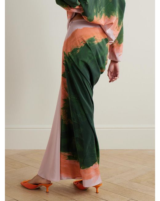 Dries Van Noten Pink Draped Printed Silk-Georgette Maxi Skirt