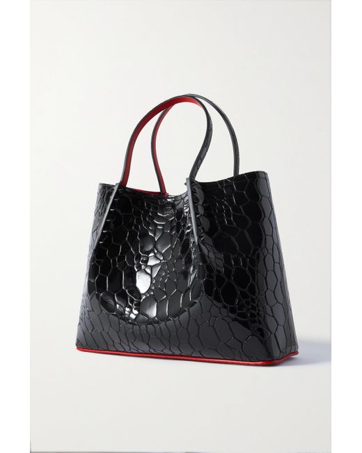 CHRISTIAN LOUBOUTIN Cabarock mini spiked croc-effect glossed-leather tote