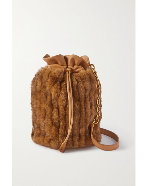 Saint Laurent Faux Fur And Leather Bucket Bag in Brown | Lyst Canada