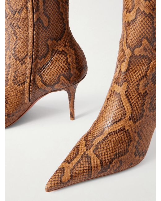 AMINA MUADDI Brown Barbara Snake-Effect Knee Boots