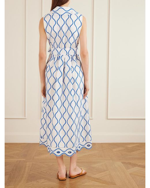 Loretta Caponi Blue Noemie Double-Breasted Striped Cotton-Poplin Midi Dress