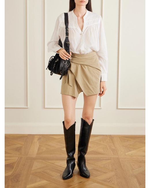 Isabel Marant Natural Berenice Asymmetric Draped Cotton-Jersey Mini Wrap Skirt