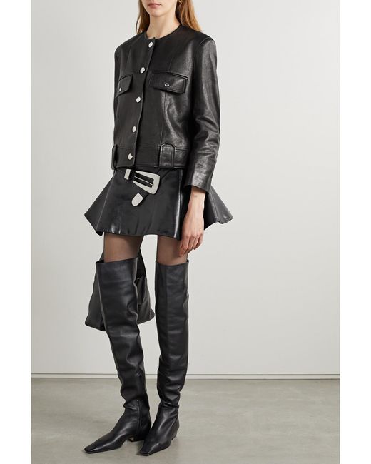 Khaite Black Rafla Pleated Leather Mini Skirt