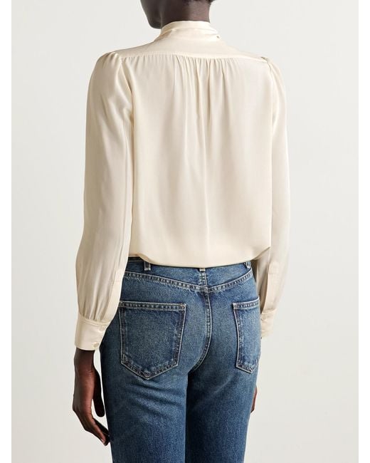 Nili Lotan Natural Colt Pussy-Bow Silk Crepe De Chine Blouse