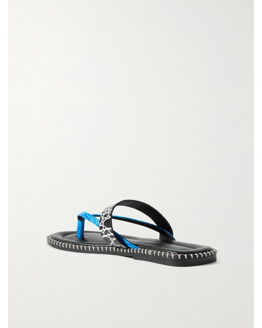 Dries Van Noten Blue Whipstitched Croc-Effect Leather Sandals