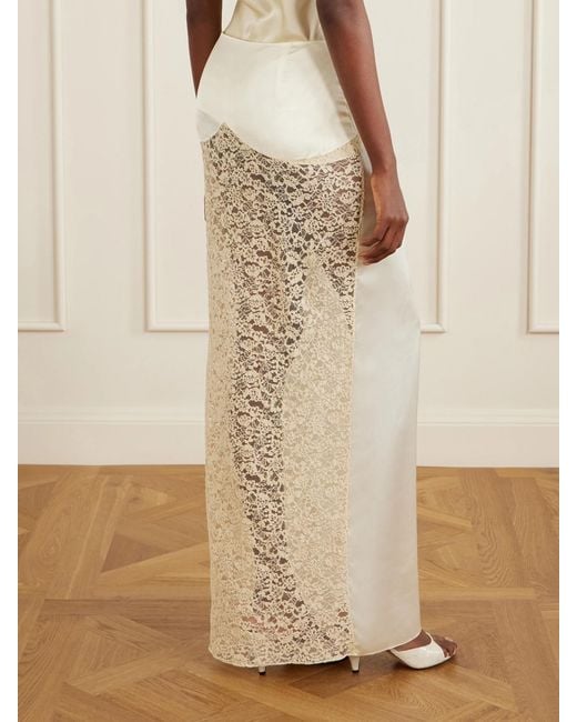 Colleen Allen White Lace-Trimmed Silk-Satin Maxi Skirt