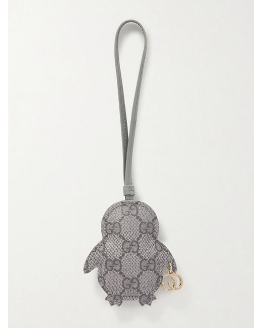 Gucci White Embellished Leather-Trimmed Printed Coated-Canvas Bag Charm