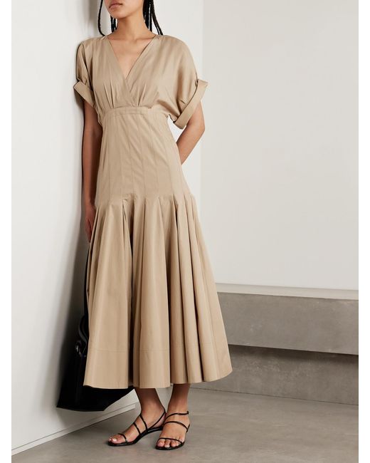 Proenza Schouler Natural Ciara Pleated Cotton-Blend Poplin Midi Dress