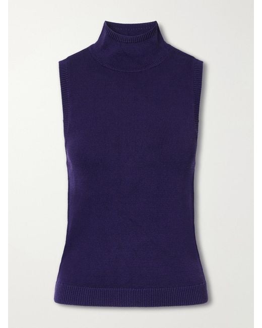 Staud Blue Montclair Knitted Turtleneck Top
