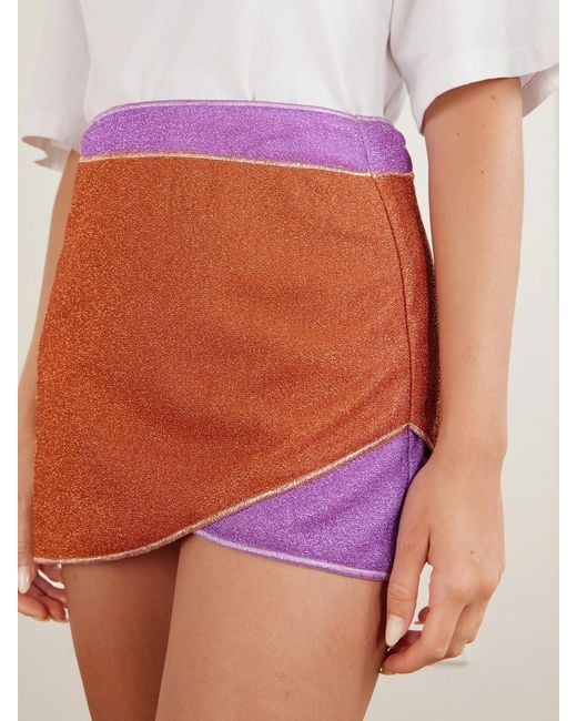 Oseree Pink Lumière Double Metallic Lurex Mini Skirt