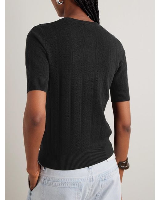 Lisa Yang Black Nika Pointelle-Knit Cotton And Cashmere-Blend Sweater