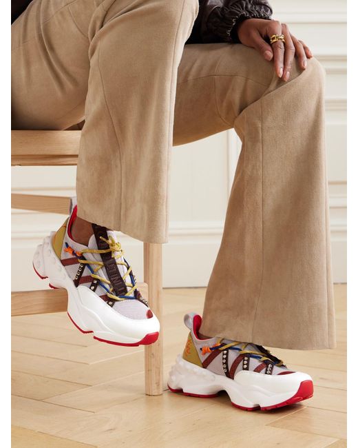 Christian Louboutin Natural Trailrun Sneakers Aus Mesh, Leder Und Neopren Mit Nieten