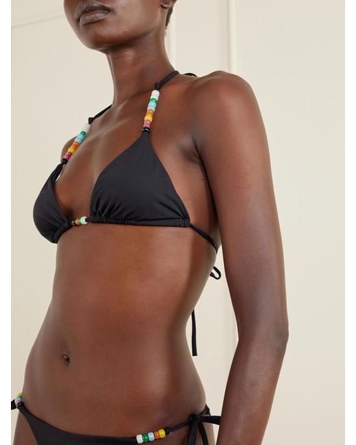 Staud Black Lido Embellished Triangle Bikini Top
