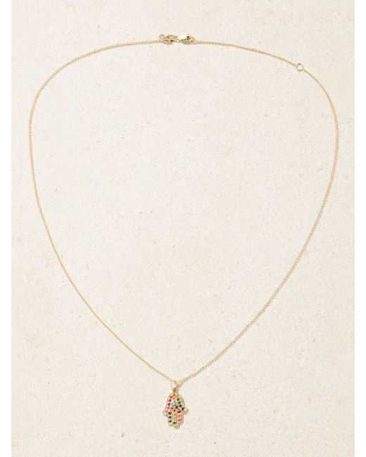 Sydney Evan Natural Medium Hamsa 14-Karat Multi-Stone Necklace