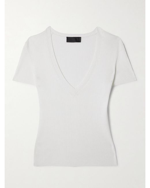 Nili Lotan White Italia Ribbed Cotton-Jersey T-Shirt