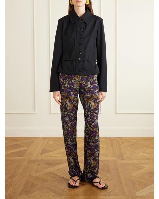 Dries Van Noten Blue Cropped Belted Wool Jacket