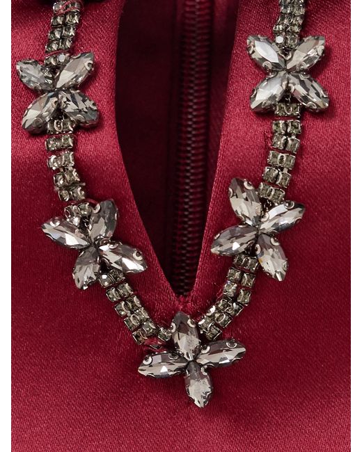 Self-Portrait Red Crystal-Embellished Satin Mini Dress