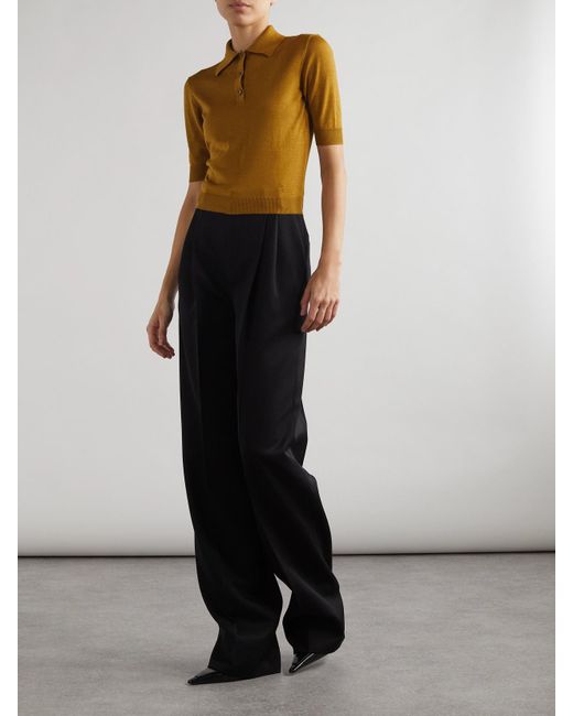 Saint Laurent Natural Oberteil Aus Einer Mischung Aus Wolle, Kaschmir Und Seide Mit Polokragen Und Stickerei