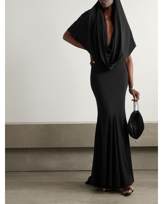 Robe Du Soir À Capuche En Soie Stretch À Drapé Magda Butrym en coloris Black