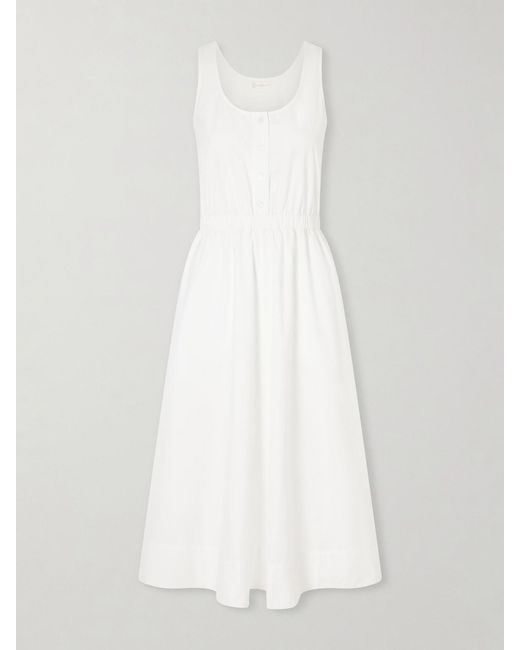 Suzie Kondi White Daphne Gathered Cotton-Poplin Midi Dress