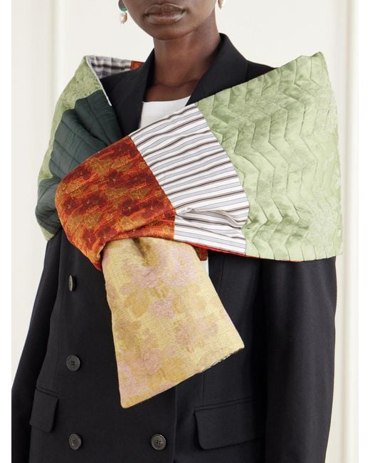 Dries Van Noten Gray Patchwork Quilted Scarf
