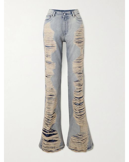 Acne Gray Distressed Mid-Rise Flared Jeans