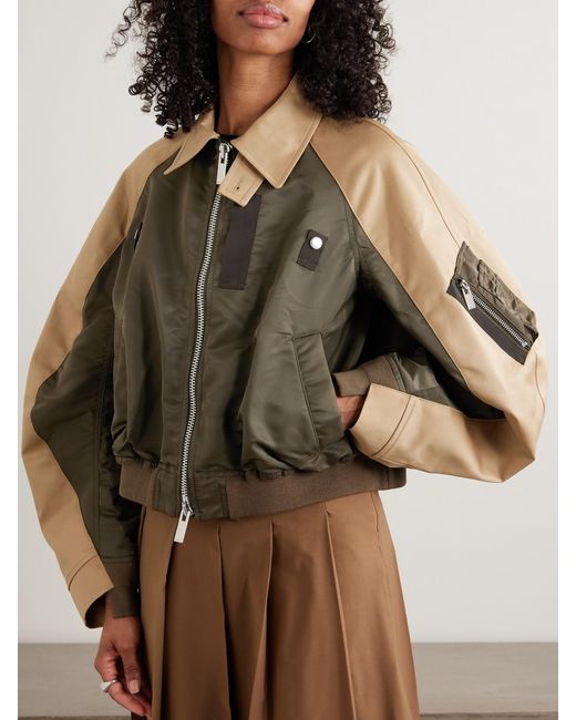 Sacai Green Oversized Cotton-Canvas And Shell Bomber Jacket