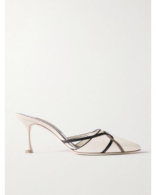 Manolo Blahnik Natural Ragheb 70 Mules Aus Leder Mit Cut-Outs