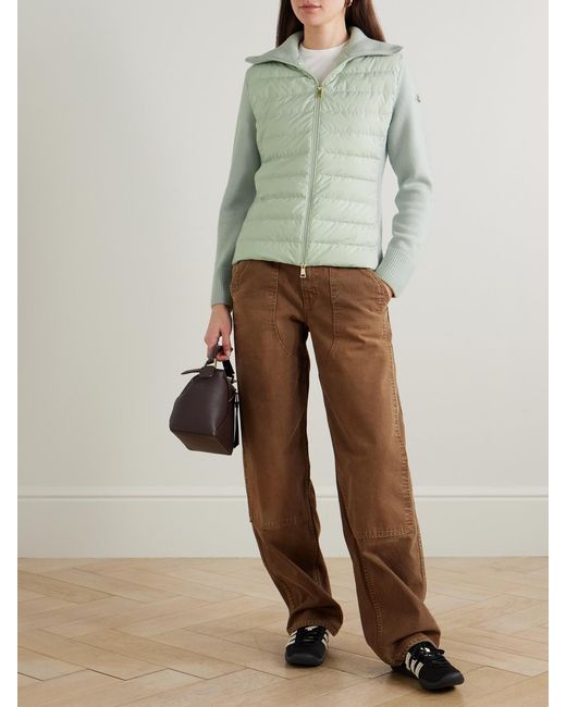 Moncler Green Wool And Padded Quilted Shell Down Cardigan