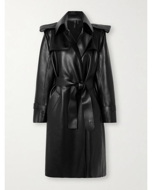 Norma Kamali Black Belted Vegan Leather Trench Coat
