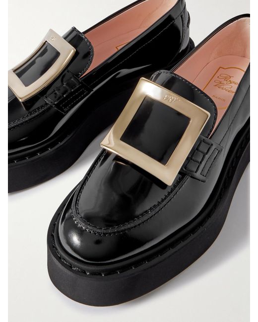 Roger Vivier Black Viv Rangers Patent-Leather Loafers
