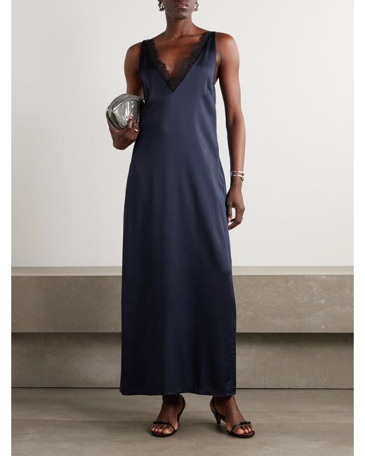 Stella McCartney Blue Lace-Trimmed Satin Midi Dress