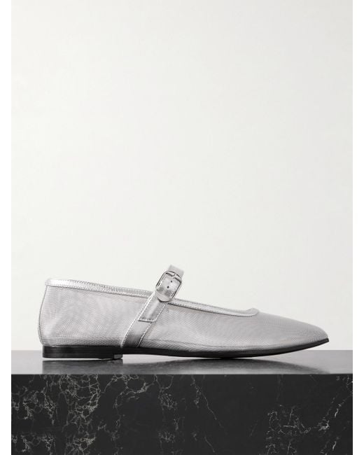Le Monde Beryl White Metallic Leather-Trimmed Mesh Mary Jane Ballet Flats
