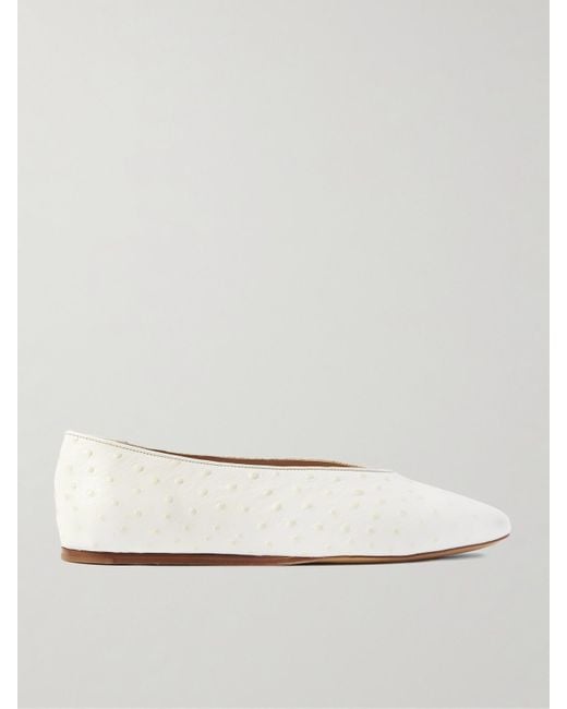 Le Monde Beryl White Regency Ballerinas Aus Leder Mit Straußeneffekt