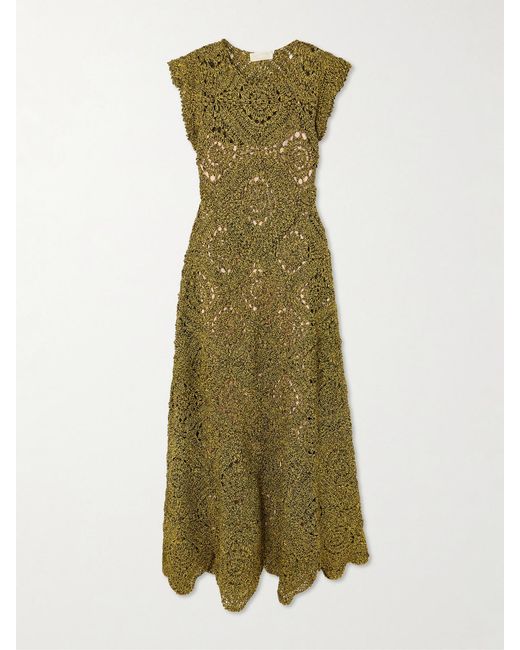 Ulla Johnson Green Annalisa Crocheted Cotton Maxi Dress