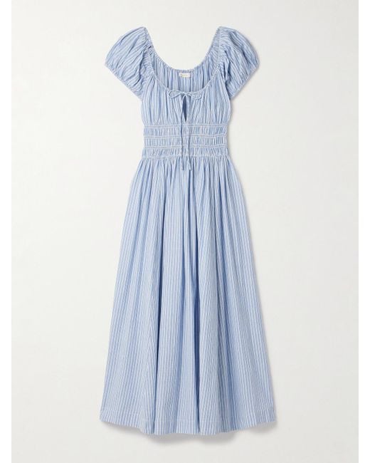 white christmas dresses Dôen Women's Quinn Cotton Shirred Midi-Dress - Salt