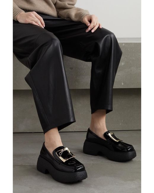 Roger Vivier Black Viv Ranger Embellished Patent-Leather Loafers