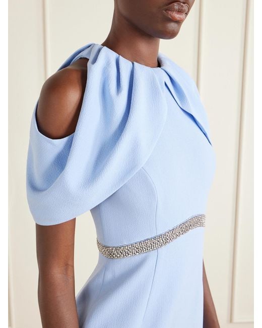 Rebecca Vallance Blue Aylin One-Shoulder Embellished Cady Maxi Dress