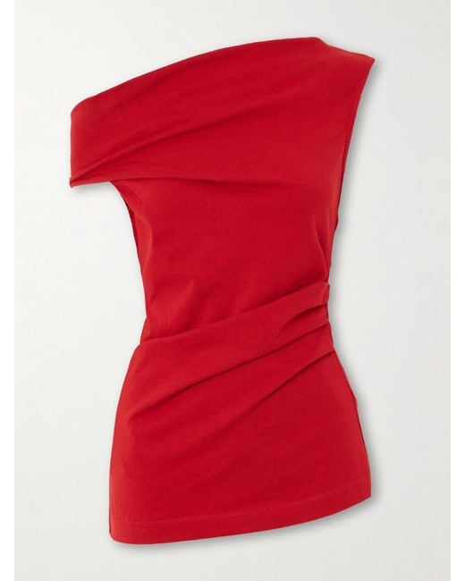 Dries Van Noten Red Off-The-Shoulder Draped Cotton-Jersey Top