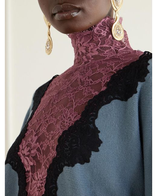 Valentino Garavani Blue Lace-Trimmed Wool Sweater