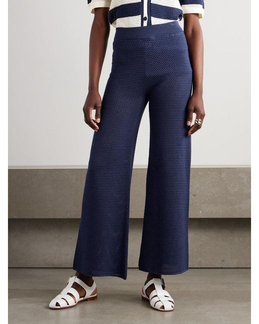 Eres Blue Bayadere Goeland Open-Knit Cotton-Blend Wide-Leg Pants
