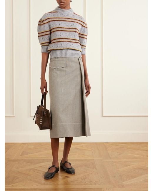Marni Gray Cropped Striped Open-Knit Cashmere Sweater
