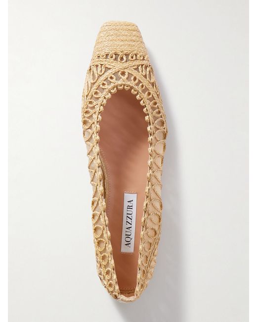 Aquazzura Natural Kahlo Raffia And Mesh Ballet Flats