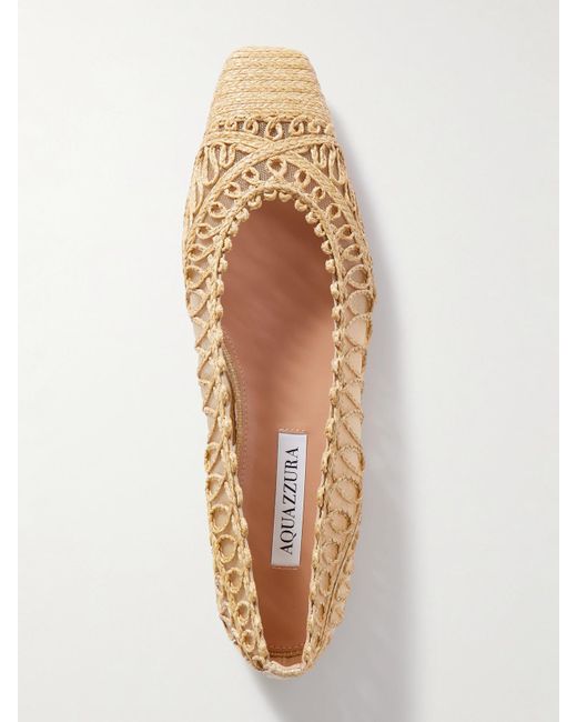 Aquazzura Natural Kahlo Raffia And Mesh Ballet Flats