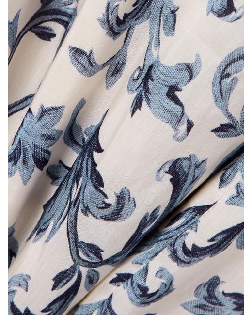 Posse White Rue Pleated Printed Linen And Silk-Blend Midi Dress