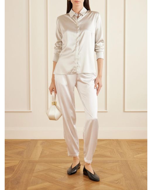 The Park White Rebecca Silk-Satin Straight-Leg Pants