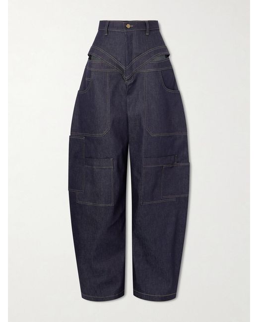 Tolu Coker Blue Banana Cutout High-Rise Barrel-Leg Jeans