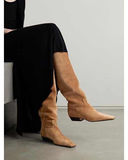 Khaite White Marfa Suede Knee Boots