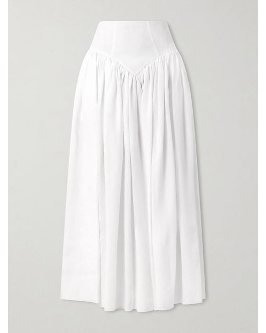 Gabriela Hearst White Juniper Frayed Paneled Linen Midi Skirt
